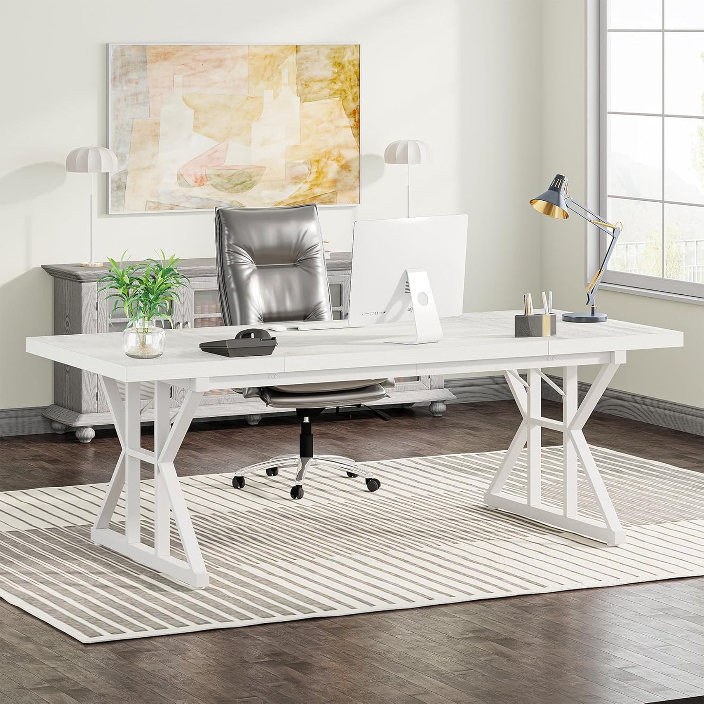 Tribesigns 70.8-Inch Executive Desk, Large Computer Office Desk Workstation, Modern Simple Style Laptop Desk Study Writing Table Business Furniture for Home Office (Brown/Black, 70.8 Inch)