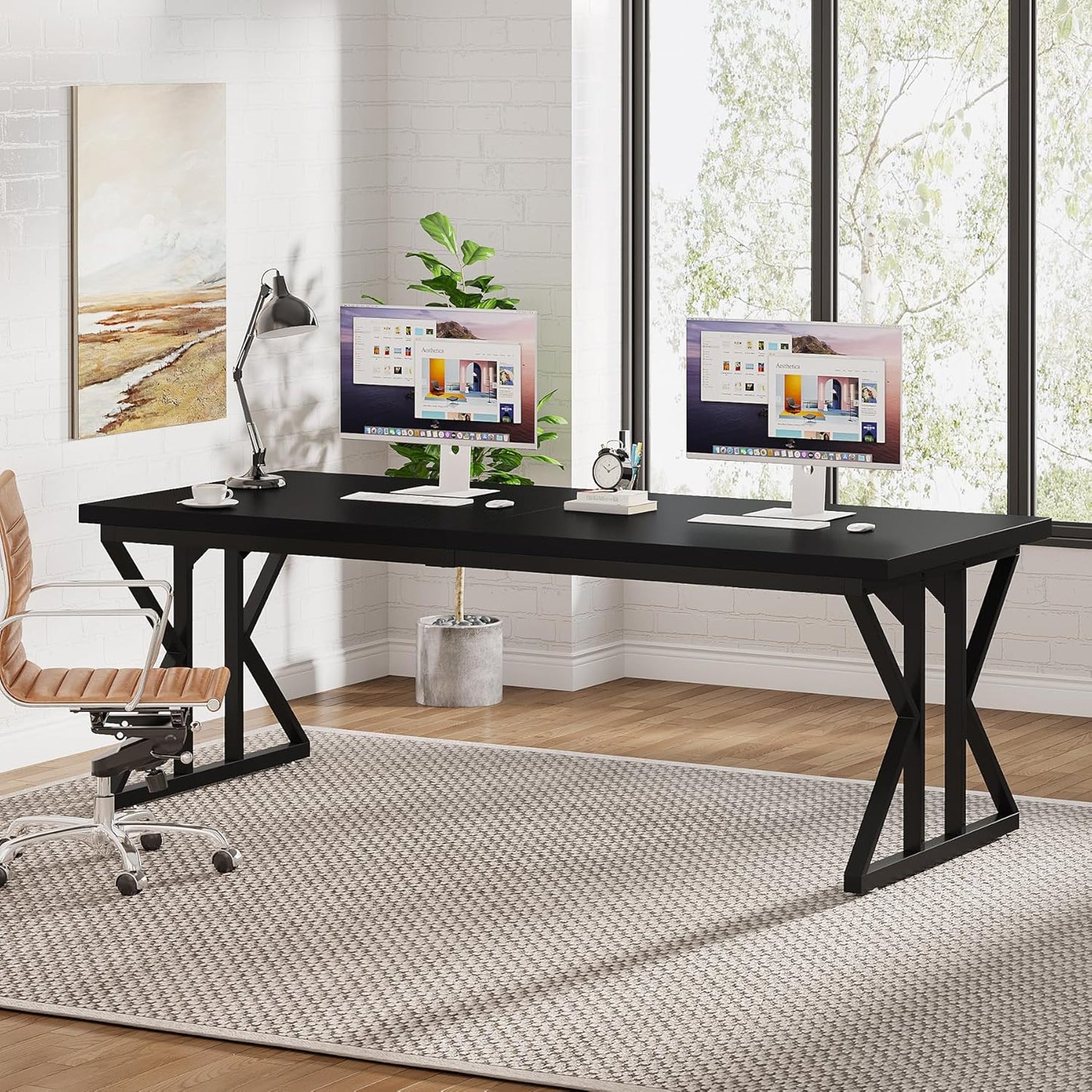Tribesigns 70.8-Inch Executive Desk, Large Computer Office Desk Workstation, Modern Simple Style Laptop Desk Study Writing Table Business Furniture for Home Office (Brown/Black, 70.8 Inch)