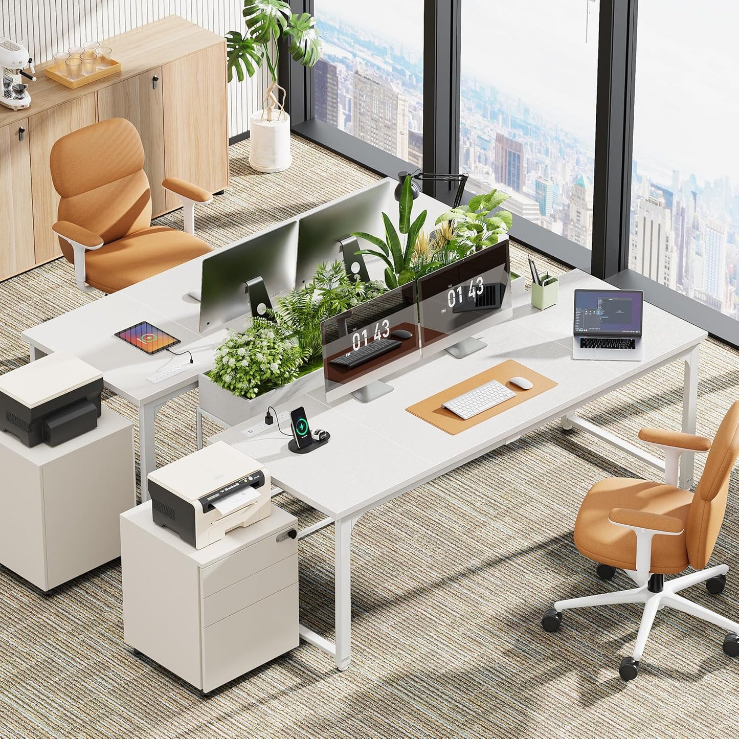 Huuger 63 x 24 inch Desk with Power Outlets & USB-C, Deeper & Thicker Desktop, Robust Metal Tubes, Computer Desk, Heavy Duty Office Desk, Work Gaming Desk, for Home Office, White